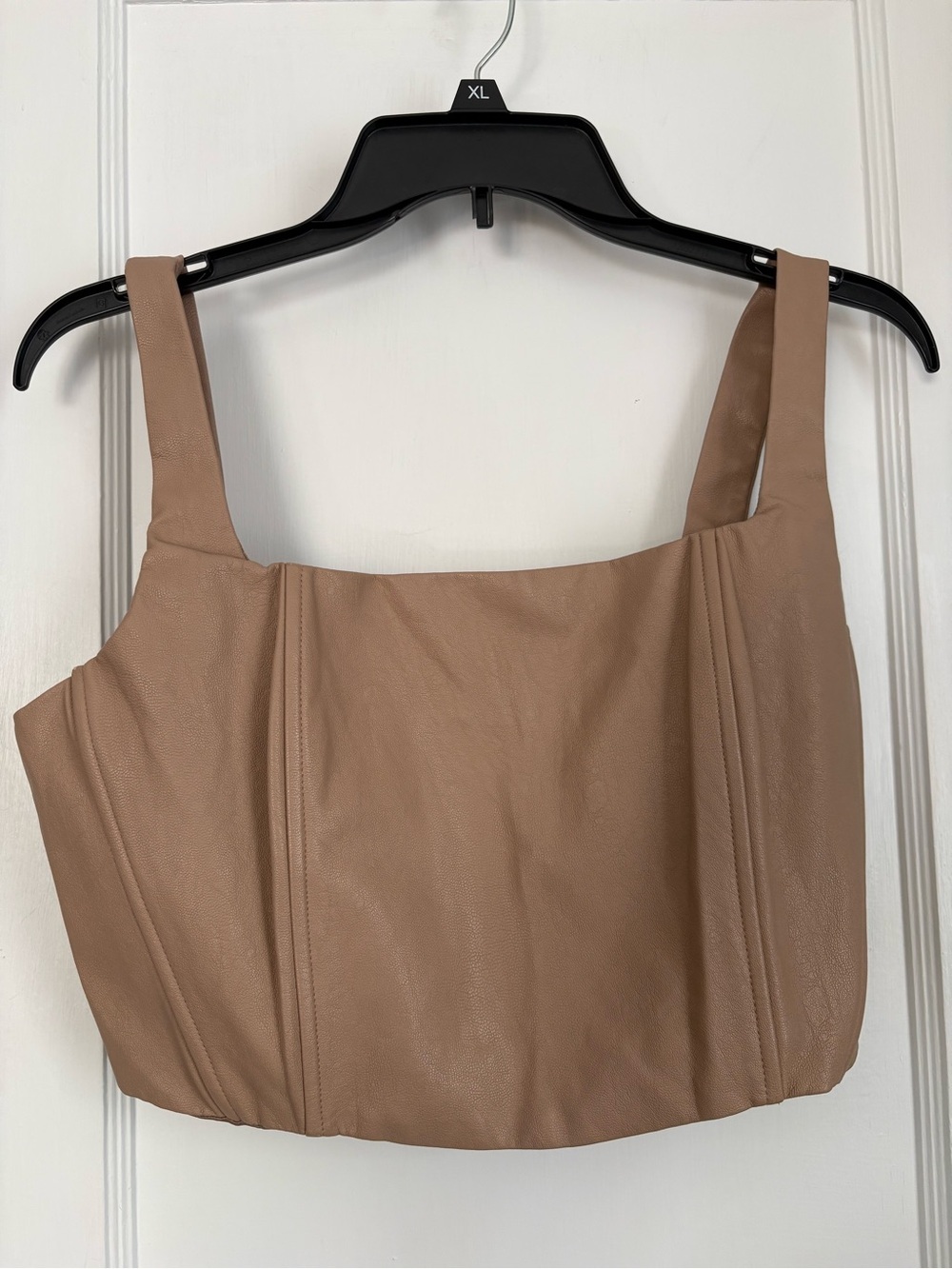 Beige Faux Leather Corset Tank Top Square Neck Sleeveless Bustier Sz: Medium